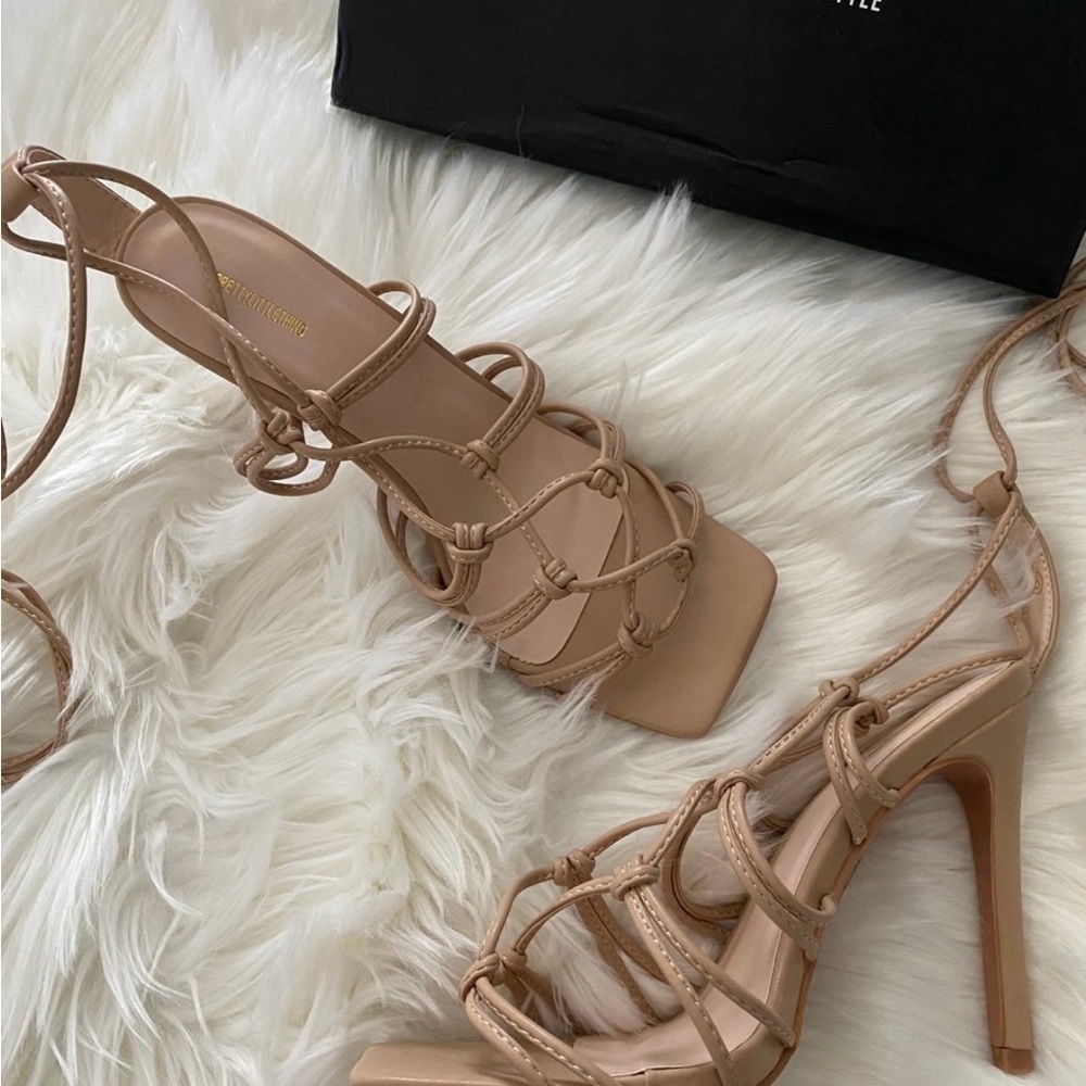 PrettyLittleThing Tan Strappy Heels